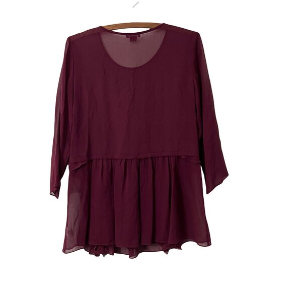 Theory Wine Burgundy Rinoda Chiffon Silk Ruffle 3/4 Sleeve Blouse Top Size Small - Picture 7 of 7